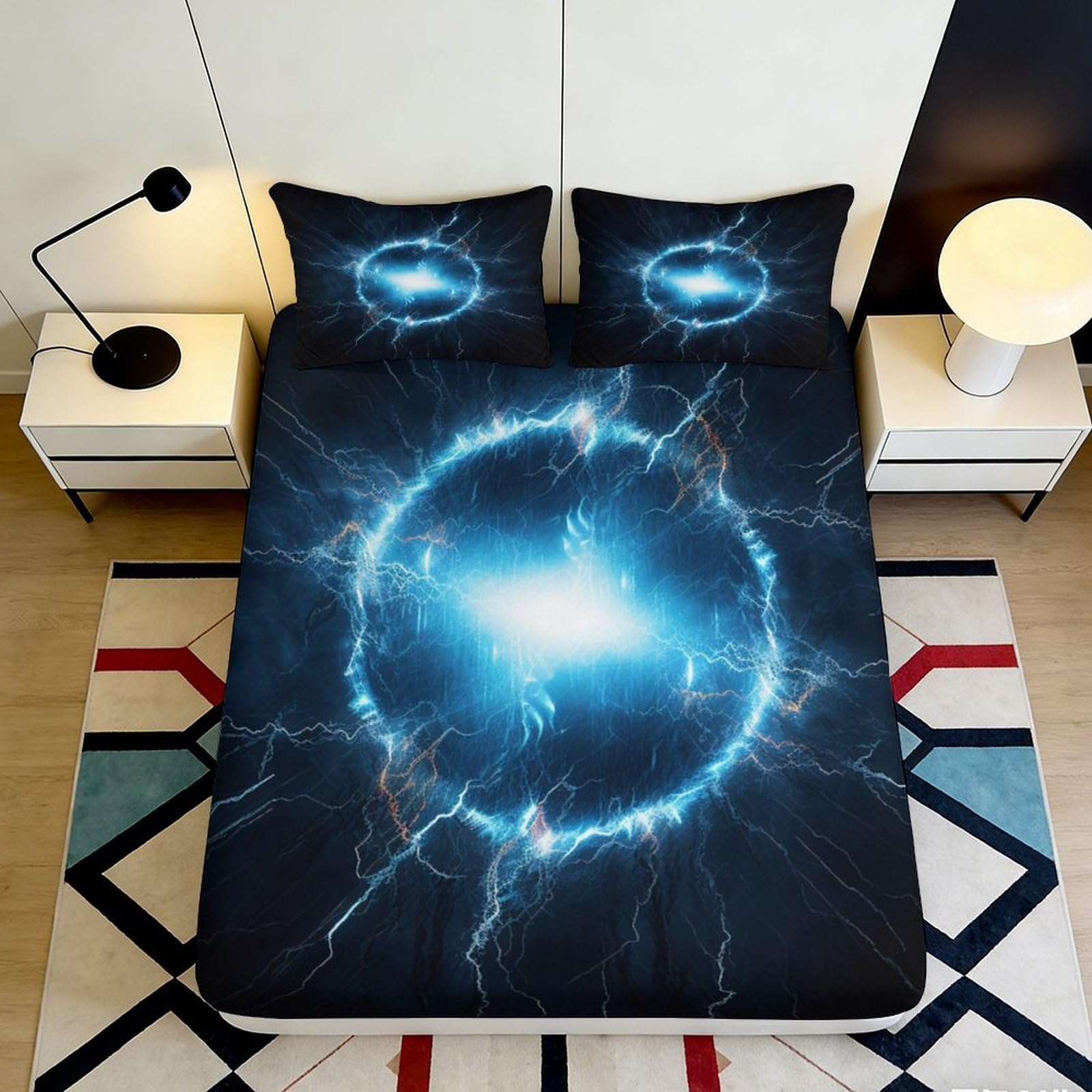 3D Printed Energy Halo Fitted Sheet Microfiber Deep Pocket Bedroom Bedding Elastic Hem Mattress Fitted Cover for Adults 140x200x25cm
