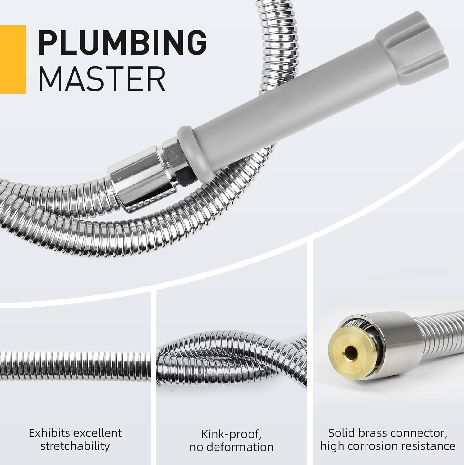 Pre-Rinse Hose B-0044-H Compatible with T&S Brass, 44-Inch Flexible Stainless Steel Hose with Heat-Resistant Handle for Kitchen Faucet Accessories