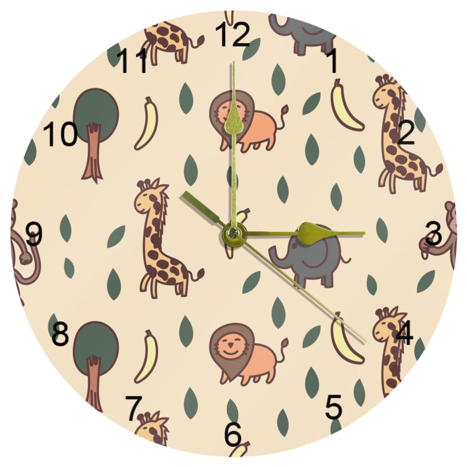 Horloge murale silencieuse quartz 25cm animaux de la jungle pour enfant