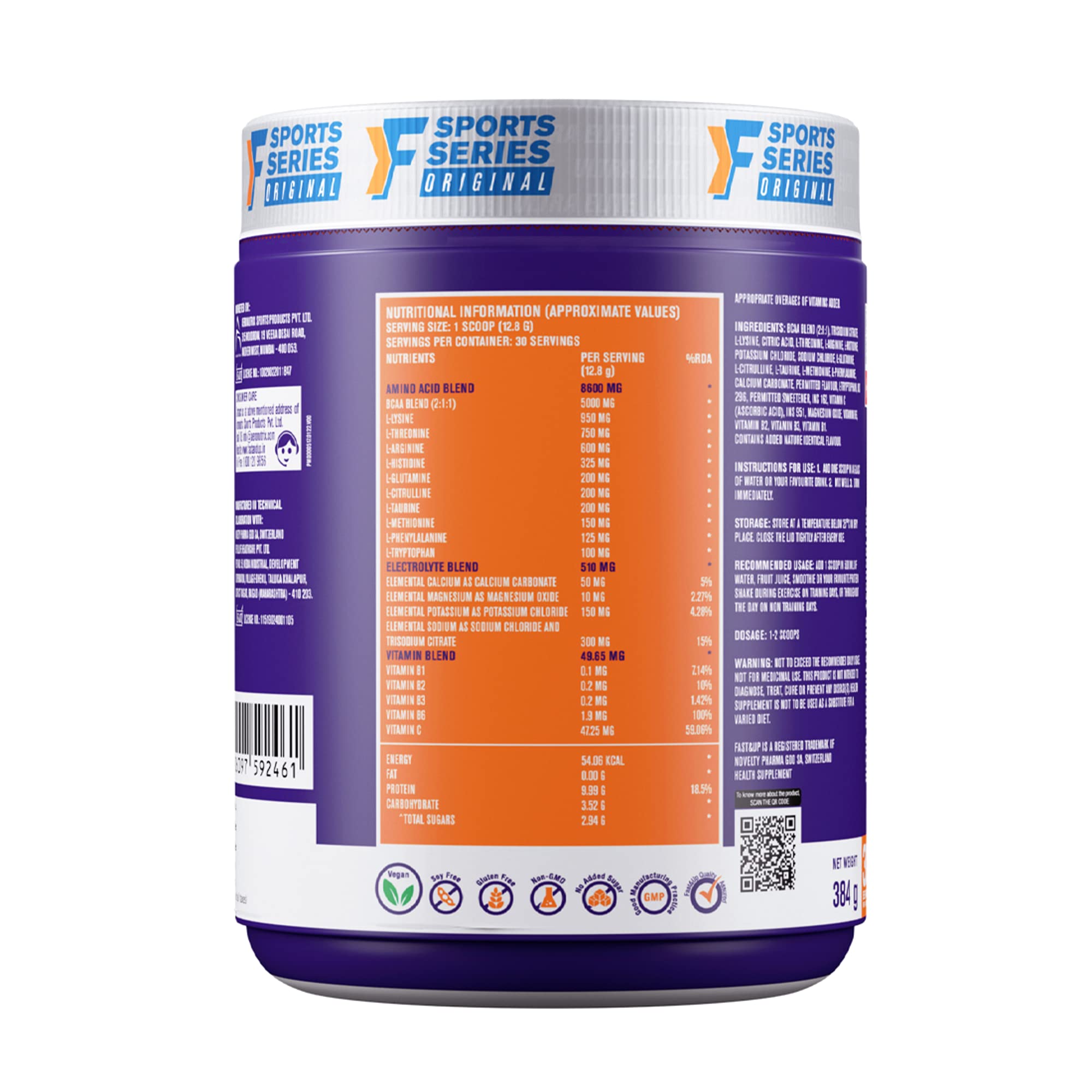 FAST&UP EAA Intra - Training/Workout drink (EAAx9) with BCAA+Electrolyte Blend+Vitamin Booster helps provide Muscle Recovery All 9 Essential Amino Acid- 30 servings (Watermelon Splash), Purple,Powder - Image 8 thumbnail