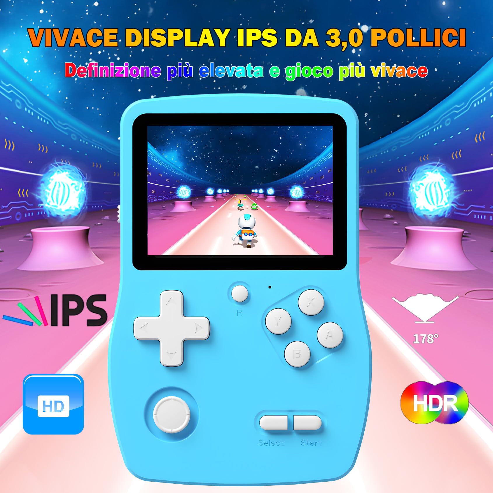 32 Bit Console Giochi Portatile per Bambini con 139 Videogiochi, Giocatore di Giochi con Schermo IPS da 3,0" e Batteria Ricaricabile, Mini Giochi da Viaggio Regali per Ragazzi Ragazze (Blu)