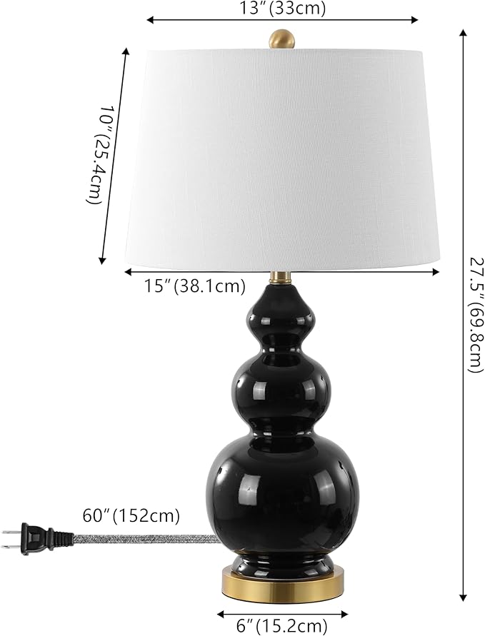 JONATHAN Y JONATHAN Y JYL4023C Bowen 27.5" Contemporary Transitional Ceramic Gourd LED Table Lamp, Black/Brass Gold for Bedroom, Living Room, Kitchen, Home Office photo 3