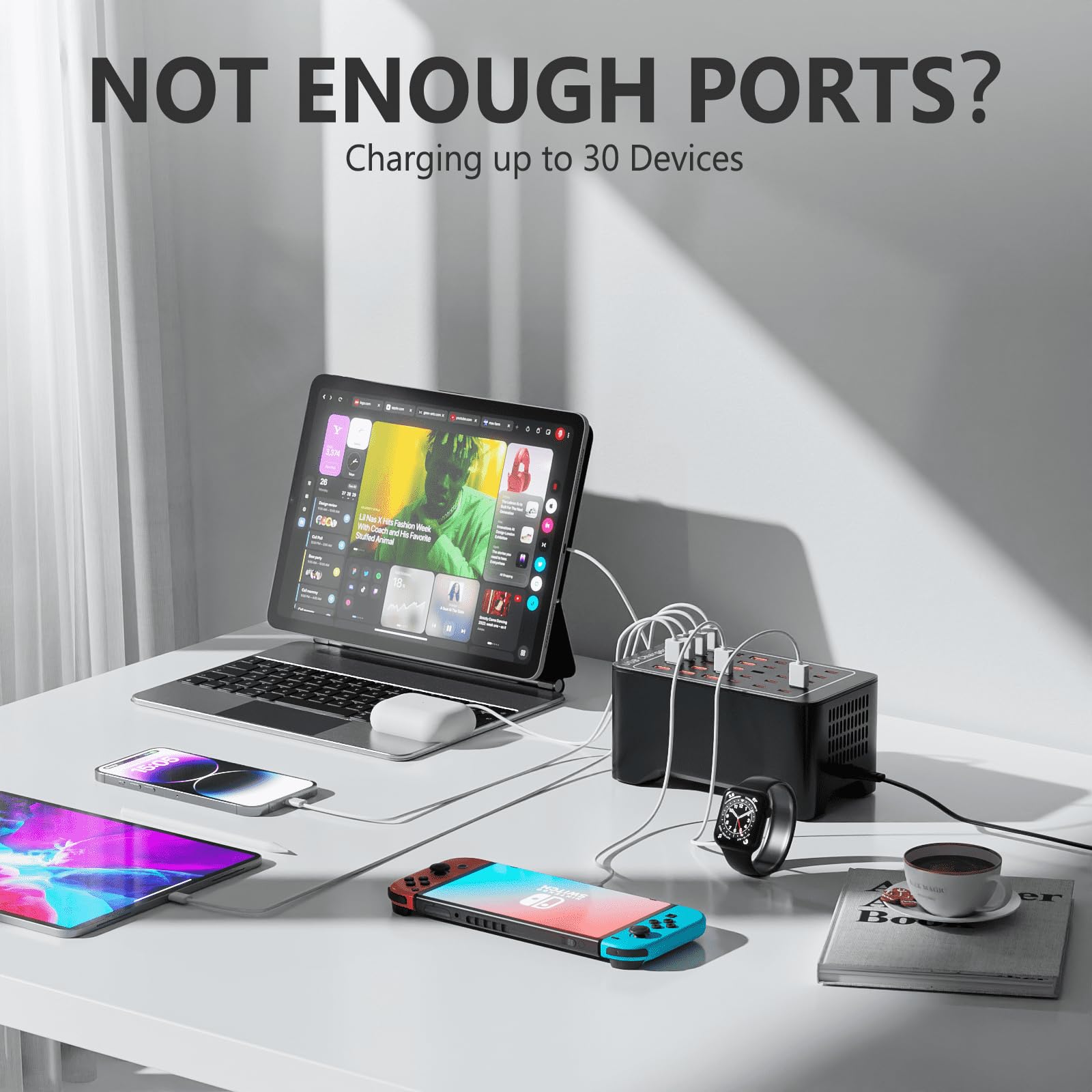 Charging Station for Multiple Device, 150W USB Charging Station with 15 USB A & 15 USB C Port, Multi Charger Station for Apple Devices Fire Tablets iPhone Samsung Android