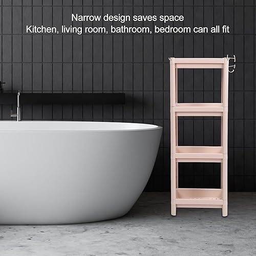 Miniatura 4 de ViaGasaFamido Estante de almacenamiento de piso de baño, estante de pie, versátil, multicapa, resistente, ahorro de espacio, estable, color beige