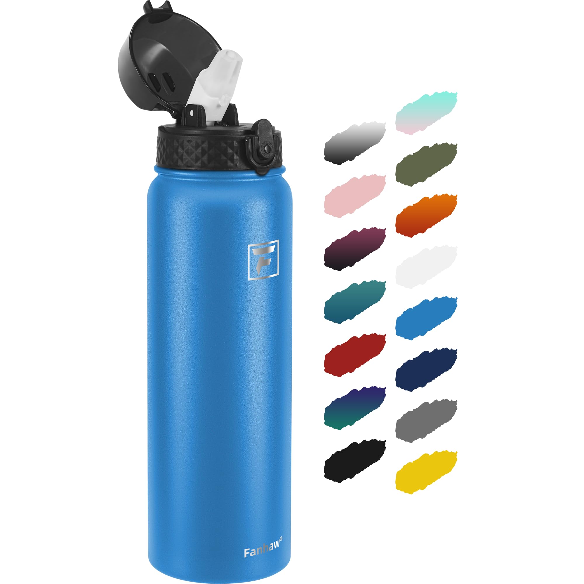 Fanhaw 32oz Kids Stainless Steel Water Bottle with Straw Lid, Sky Blue