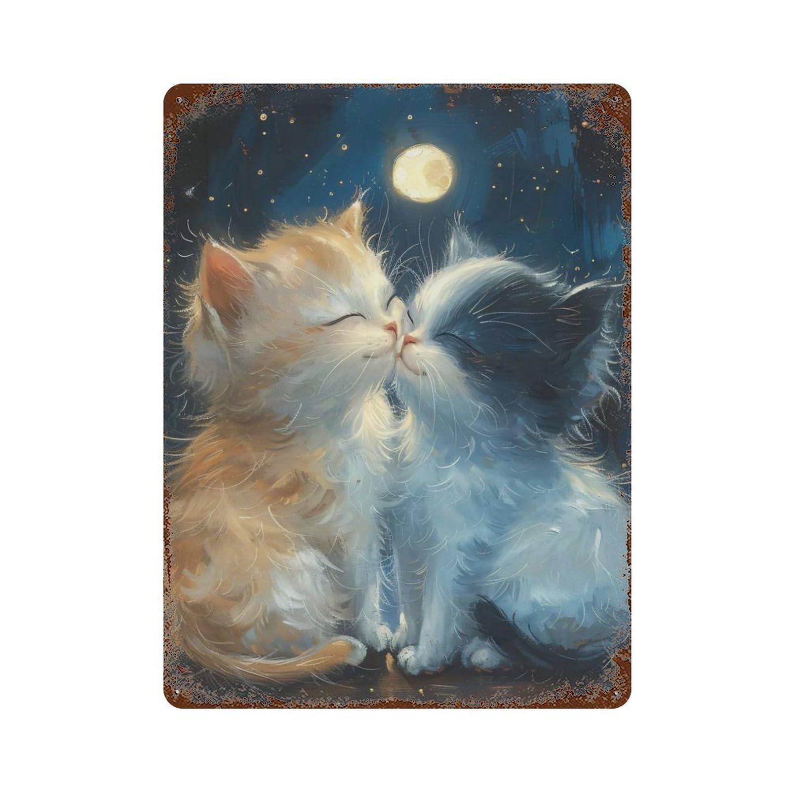 Vintage Rust Metal Sign with Moonlight Meowance Design 15.7"x11.8", for Garage, Bar And Workshop Decor, Retro Wall Decor