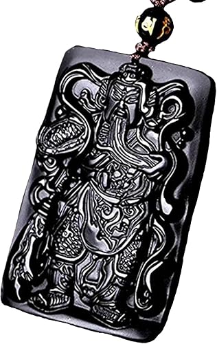 Betterdecor Feng Shui - Collar con colgante de amuleto de obsidiana negra Kwan KongGuan Gong para protección, Obsidiana, Obsidiana