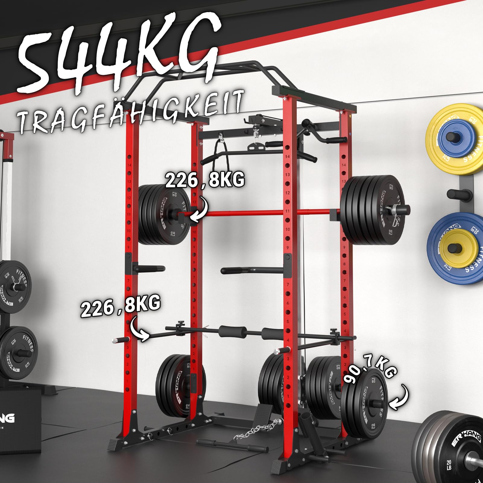 Power Cage, 1200 lbs Power Rack with LAT Pulldown, Multi-Function Squat Cage, Weight Cage with Pulley System, Squat Rack for Home Gym