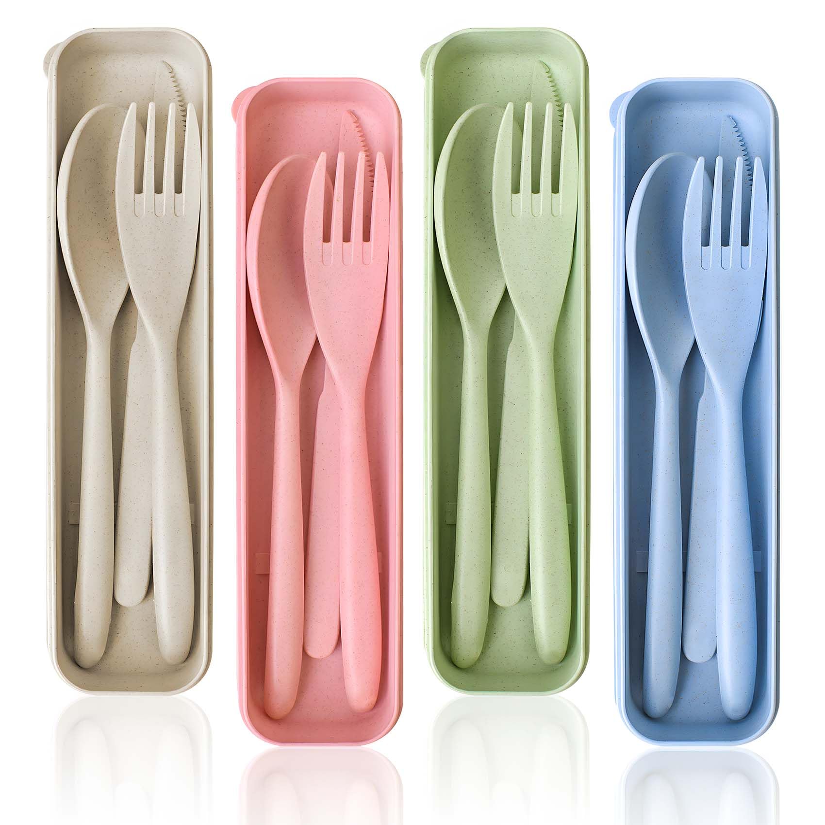 Set Posate Da Viaggio Riutilizzabili, 2 Kit Con Coltello, Forchetta, Cucchiaio In Plastica Senza BPA - Ideale Per Picnic E Campeggio