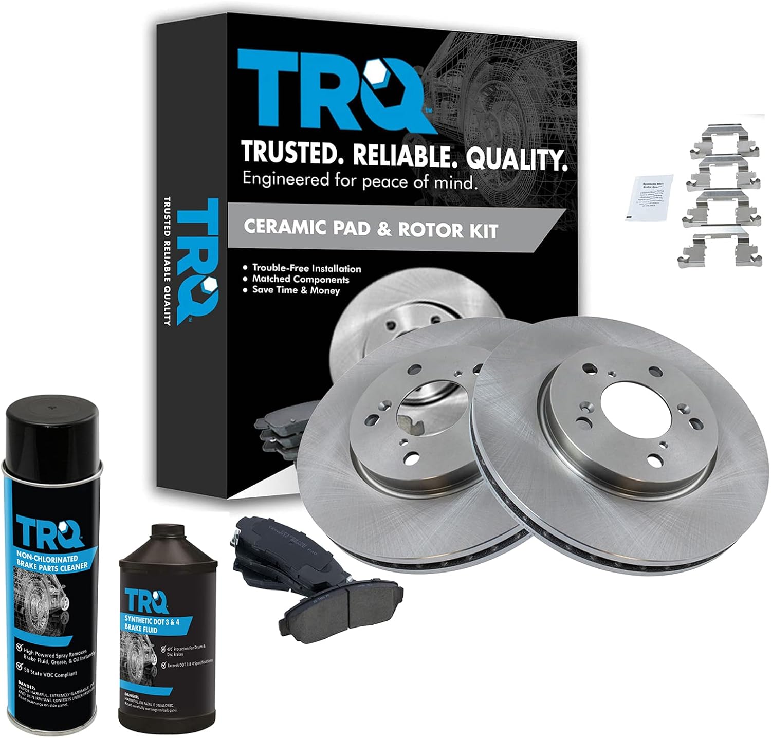 TRQ Front Ceramic Brake Pad & Rotor Kit of 2 Kit w/Chemicals Compatible with 2005-2010 Honda Odyssey