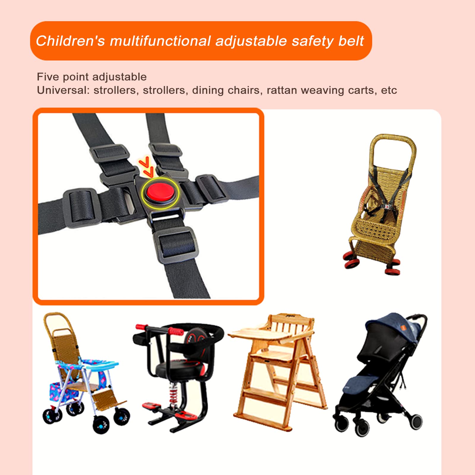 Baby 5-punts veiligheidsgordel, verstelbare veiligheidsgordels voor kinderstoelen, geschikt voor kinderwagens Baby 5-punts veiligheidsgordel, verstelbare veiligheidsgordels voor kinderstoelen, geschikt voor kinderwagens