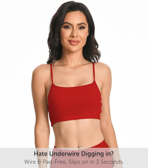 Comfneat Women's 2-Pack Pointelle Camisole Bra Cotton Viscose Everyday Bra