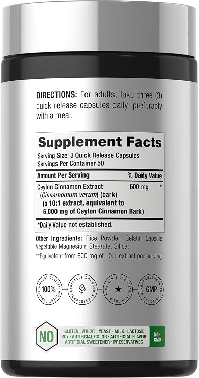 Horbaach Ceylon Cinnamon Supplement | 150 Capsules | Herbal Extract Pills | Non-GMO & Gluten Free