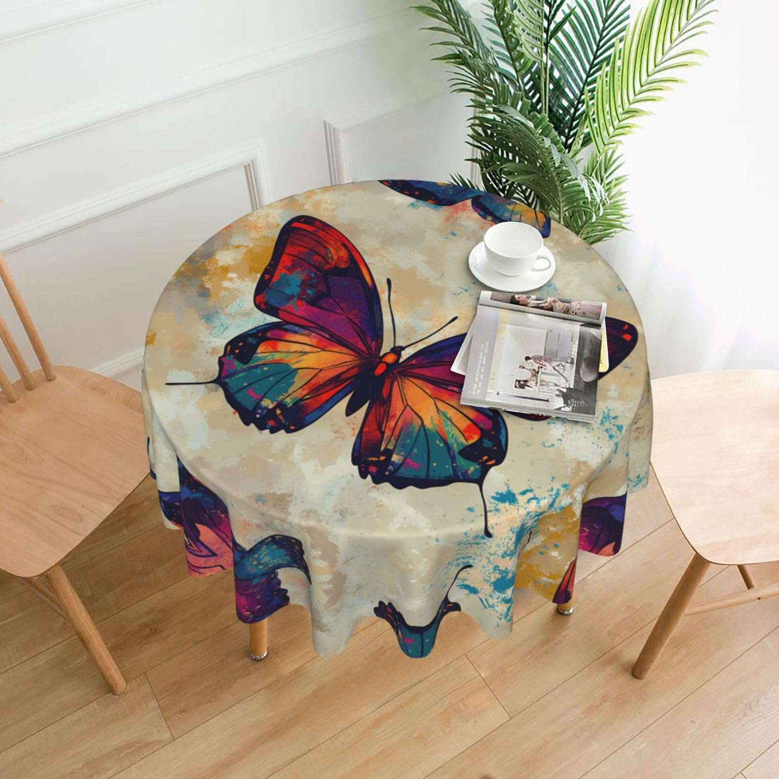HLBSDM Butterfly Printed Practical Round Tablecloth, Durable, Suitable for Home, Restaurant, Hotel, Gathering, and Decorative Table Covers