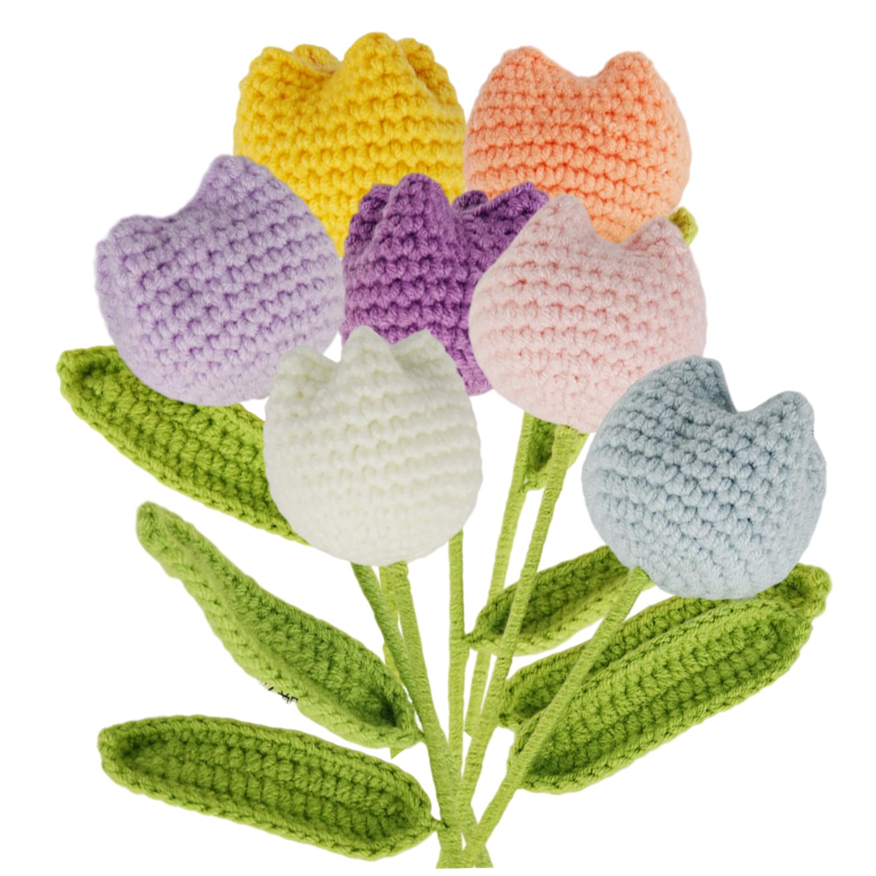 Tulipes au crochet tricotées main lot de 7 fleurs artificielles multicolores
