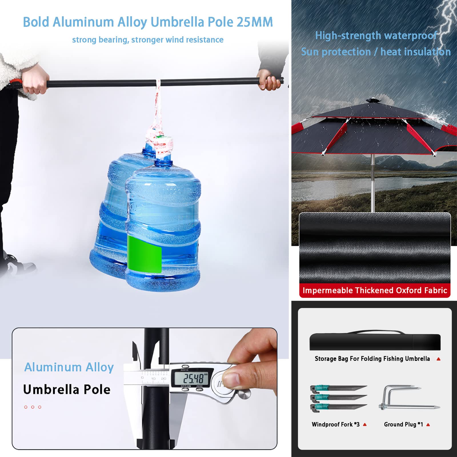 Ombrellone da pesca a doppio strato per esterni, ampio, antivento, antipioggia, con protezione UV, orientamento regolabile a 360°, ideale per giardino, cortile, spiaggia e campeggio (blu)