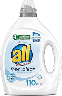 all Liquid Laundry Detergent, Free Clear for Sensitive Skin, 2X Concentrated, 110 Loads
