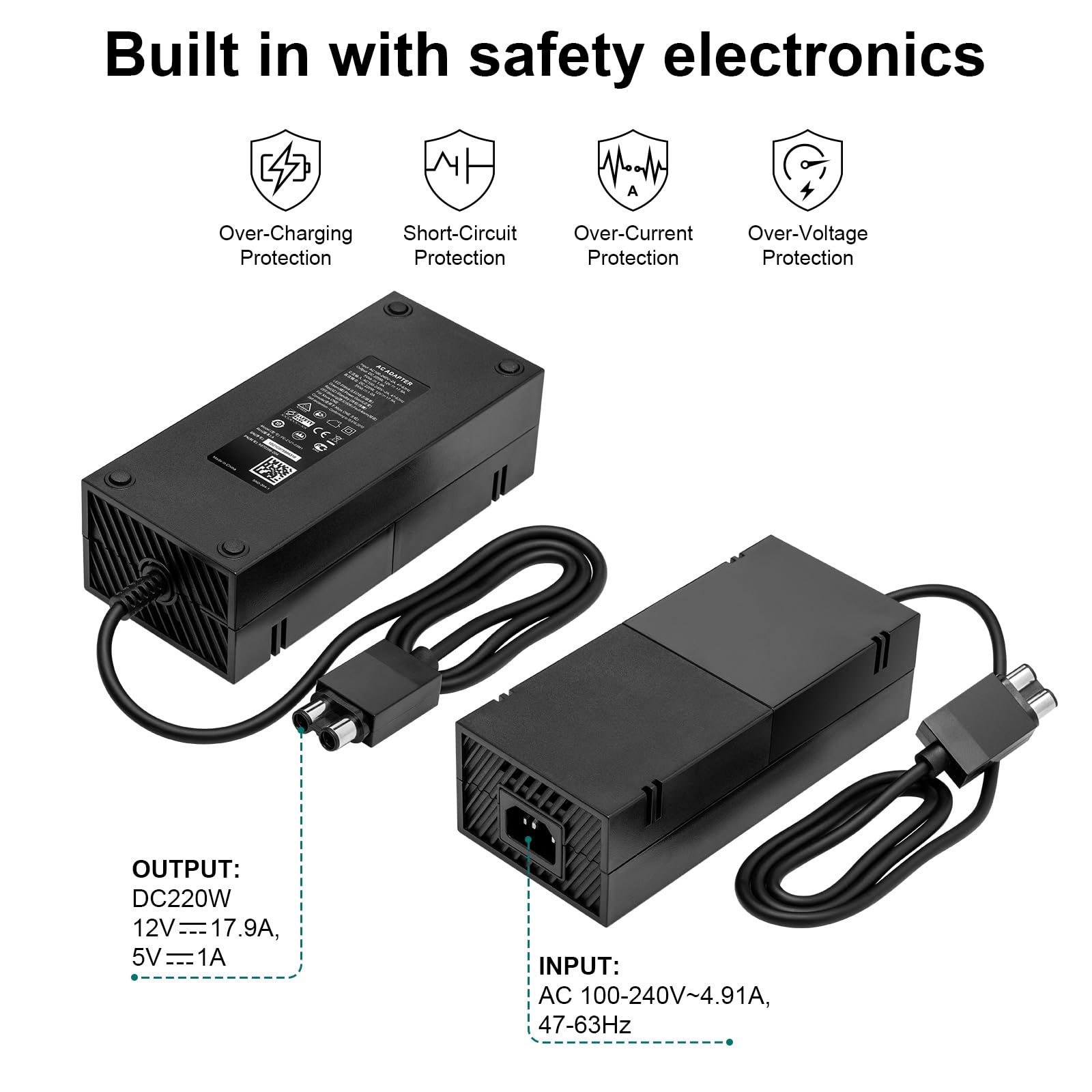 Alimentatore Brick Caricabatterie di Ricambio per Xbox One - 100-240V, 220W (versione più silenziosa)