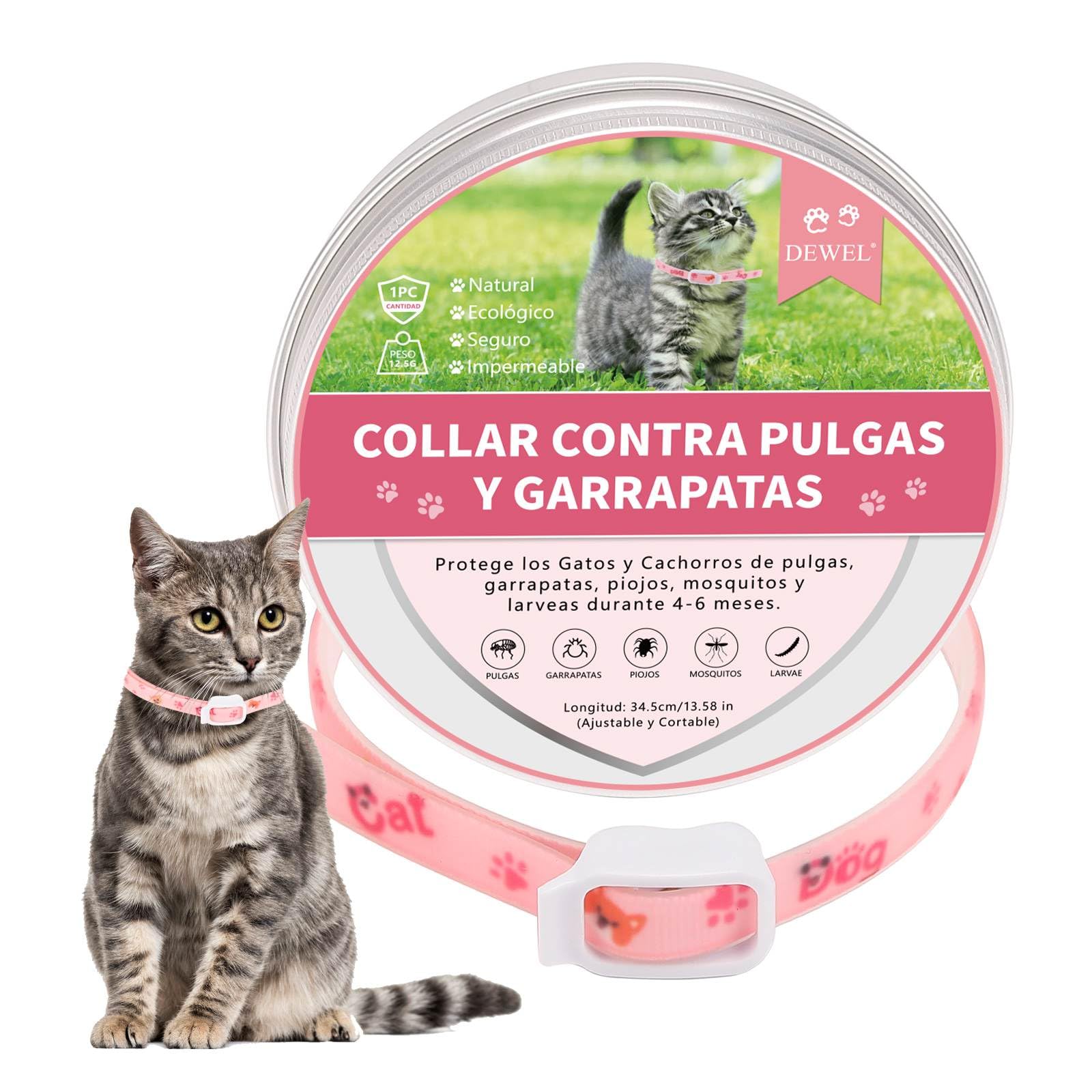 DEWEL Collar Antiparasitarios Perros, Collar contra Pulgas, Garrapatas y Mosquitos, Collar Antipulgas para Perros y Gatos 6-8 Meses, Collar para Perros y Gatos (Rosa, S)