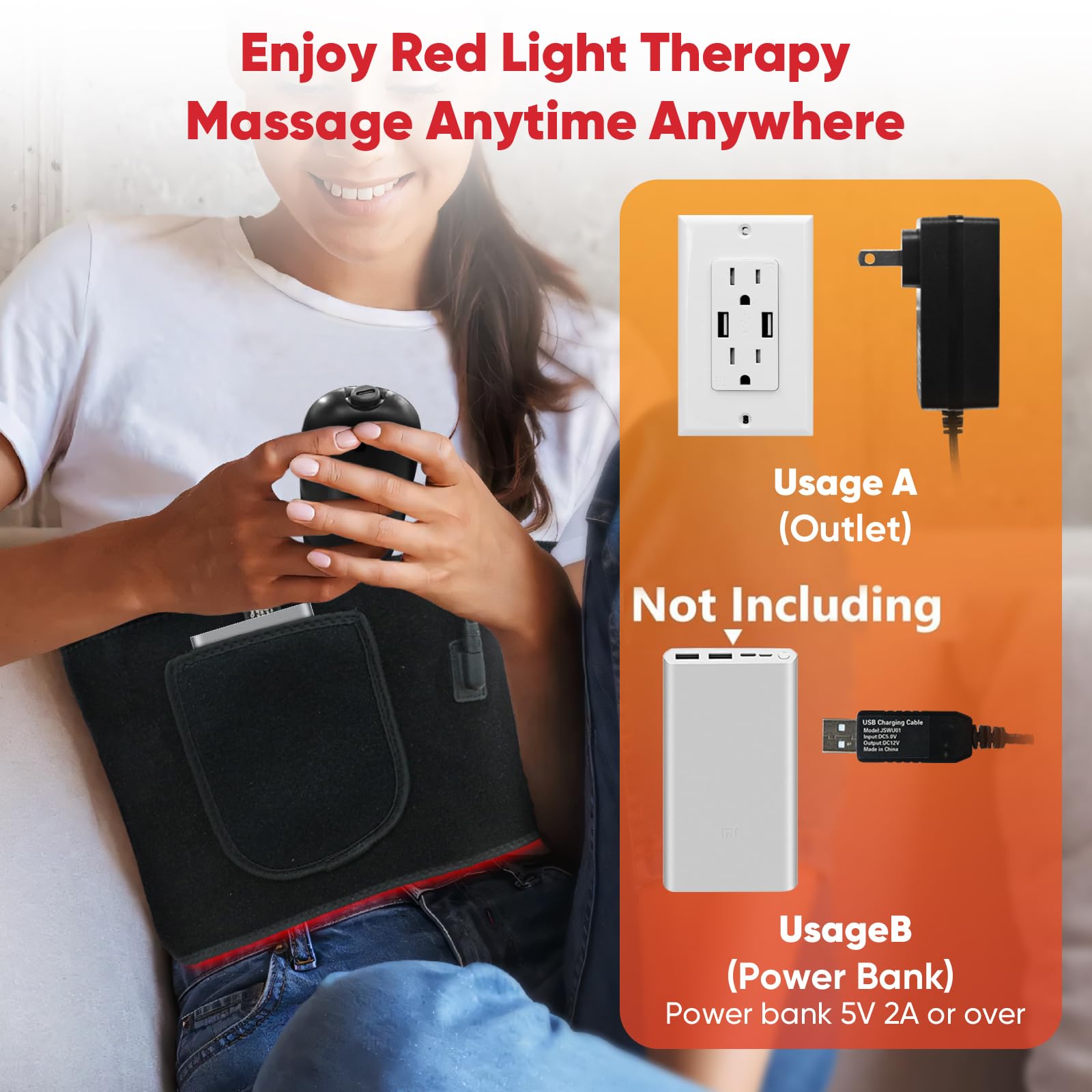 Cintura rossa con luce a infrarossi per il corpo: cuscinetto riscaldante per massaggio a vibrazioni, per vita, spalle, sollievo dal dolore alla pancia, dispositivo di rilassamento portatile per casa,