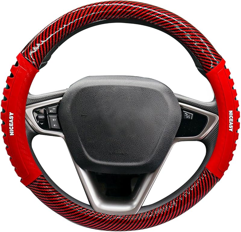 Capa para Volante NICEASY em Couro PU Vermelho com Pegada Esportiva Antiderrapante para Volantes de 37 a 38,7 cm