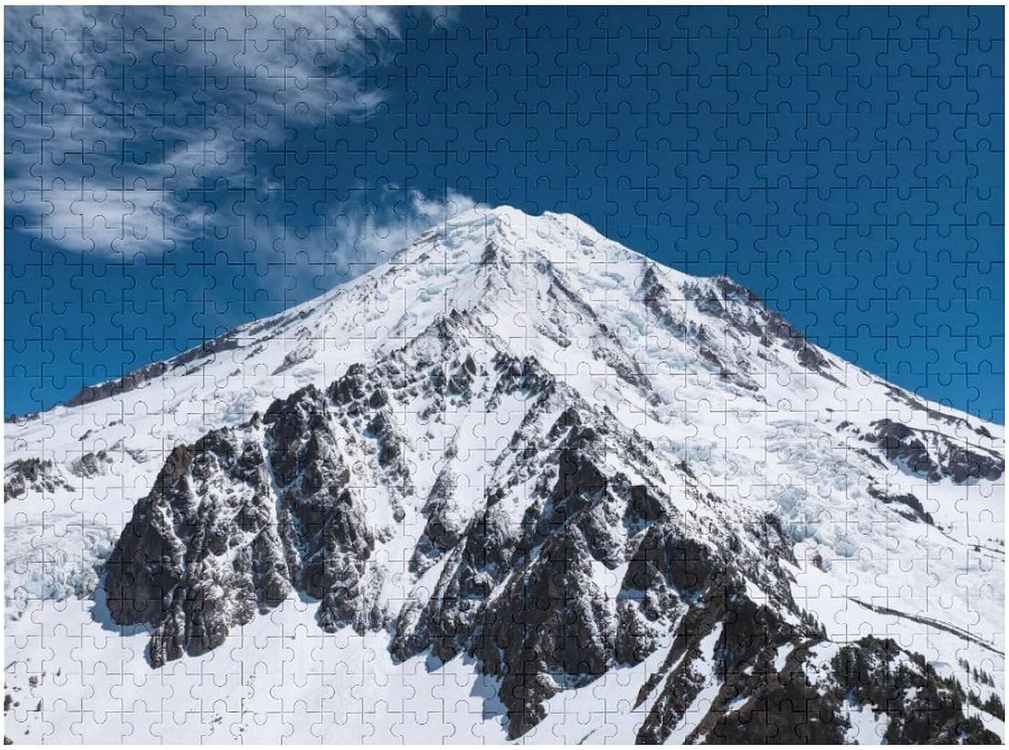 Wooden Puzzle - Jigsaw Puzzles 300 Pieces for Adults, Mount Shasta California Volcano Clear Sky Over Towering Summit Meditation Focus Collectible Art Wall Display