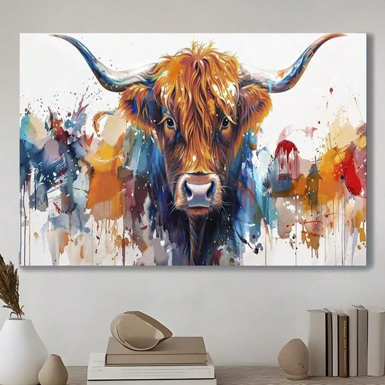 Peinture sur toile vache colorée avec graffitis de salon - 8