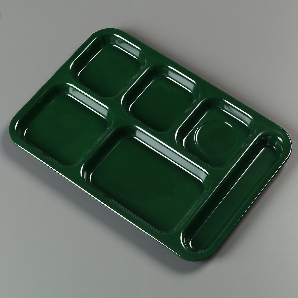 Carlisle FoodService Products Plastic Food Tray, Right-Hand 6-Compartment Tray for Schools, Dining Halls, and restaurants, Polypropylene, 14.5 x 10 Inches, Forest Green, (Pack of 12)