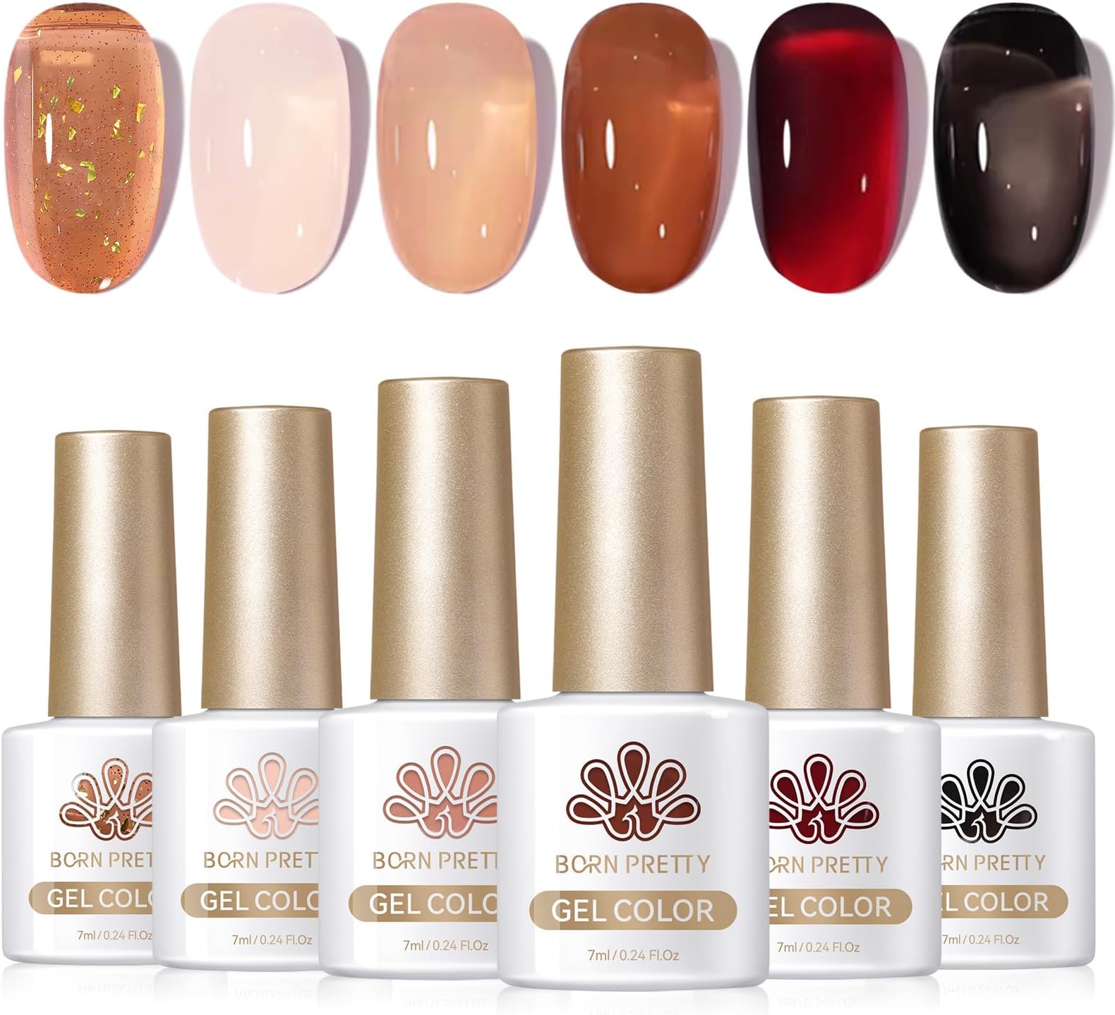 Jelly Gel Nail Polish Set Fall Winter Brown Blood Red Burgundy Black Gel Polish Sheer Milky Nude Transparent Gel Polish Set Nail Art Varnish Manicure Collection Gift 7ML 6PCS