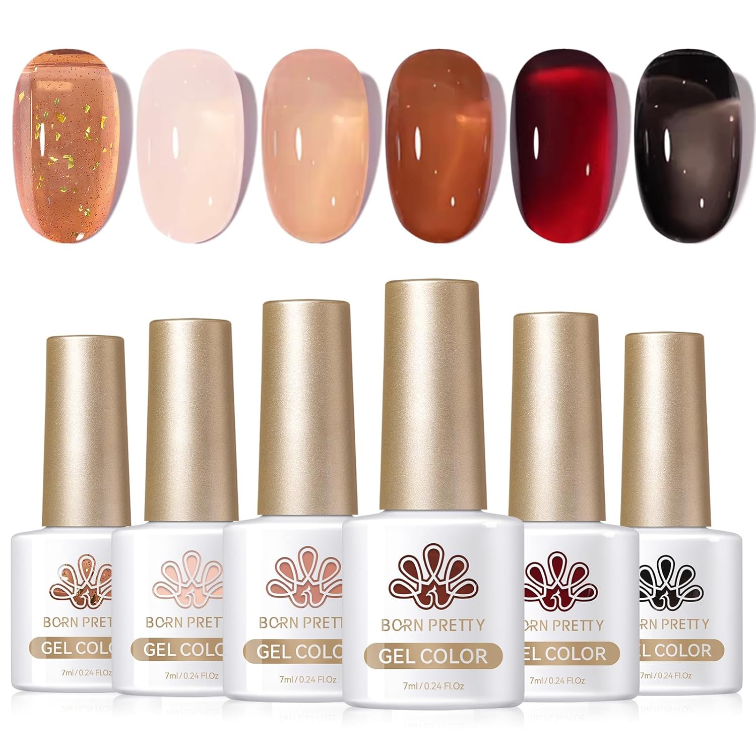 Born Pretty Jelly Gel Nail Polish Set Fall Winter Brown Blood Red Burgundy Black Gel Polish Sheer Milky