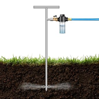 Deep Root Watering Tool for Trees & Plants, Tree Watering Spike, Stainless Steel Root Feeder with Fertilizer Bottle for Tree Watering Irrigation System with Brass Valve, T-Handle