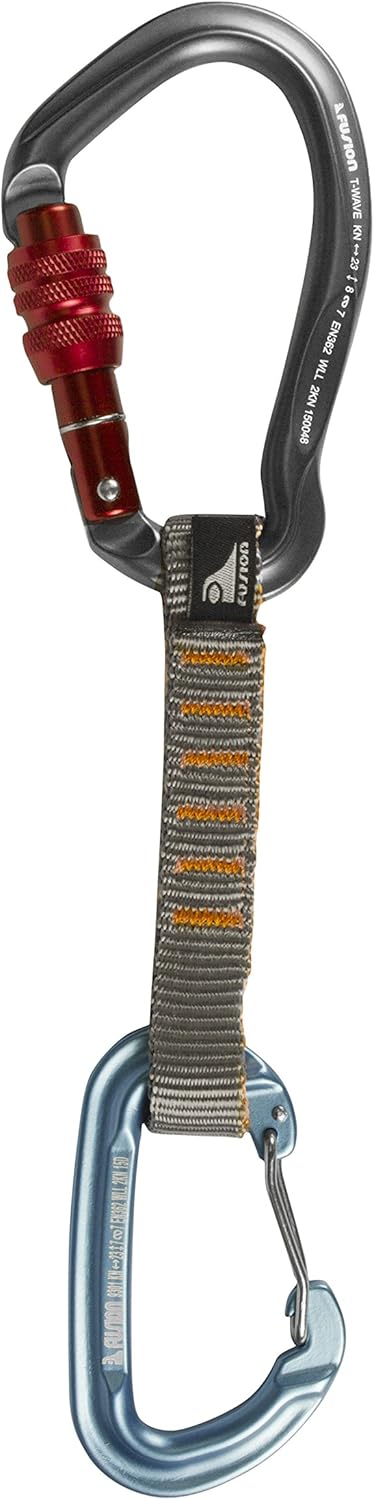 Fusion Climb 6-Pack 11cm Quickdraw Set with Techno Wave Screw Gate Carabineer, Burgundy/Blue