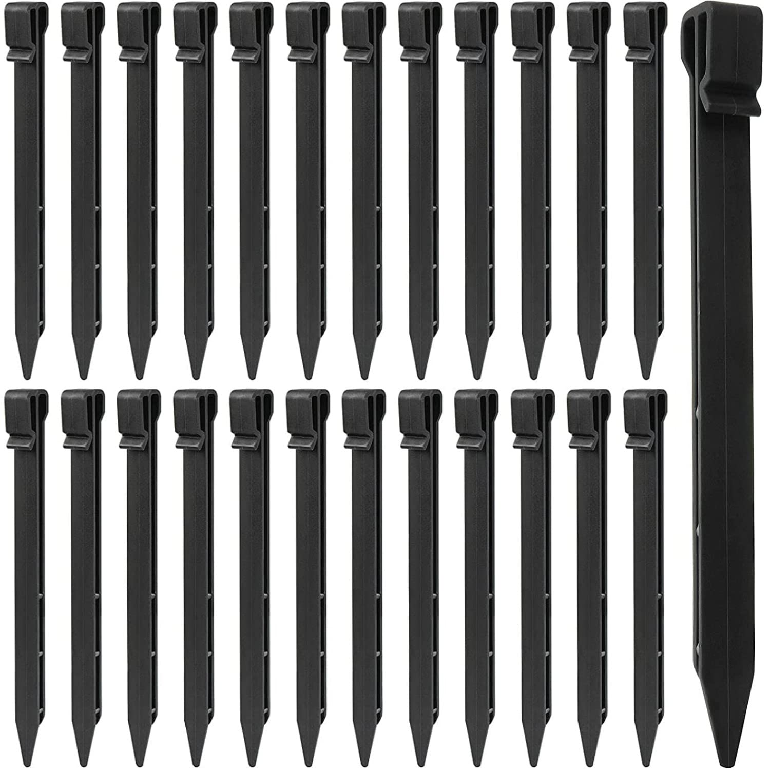 LATERN 25Pcs Plastic Ground Stakes, 25CM Heavy Duty Landscape Edging Stakes Tent Pegs Anchor Spikes for Outdoor Garden Lawn Edging Terrace Board Tents (Black)