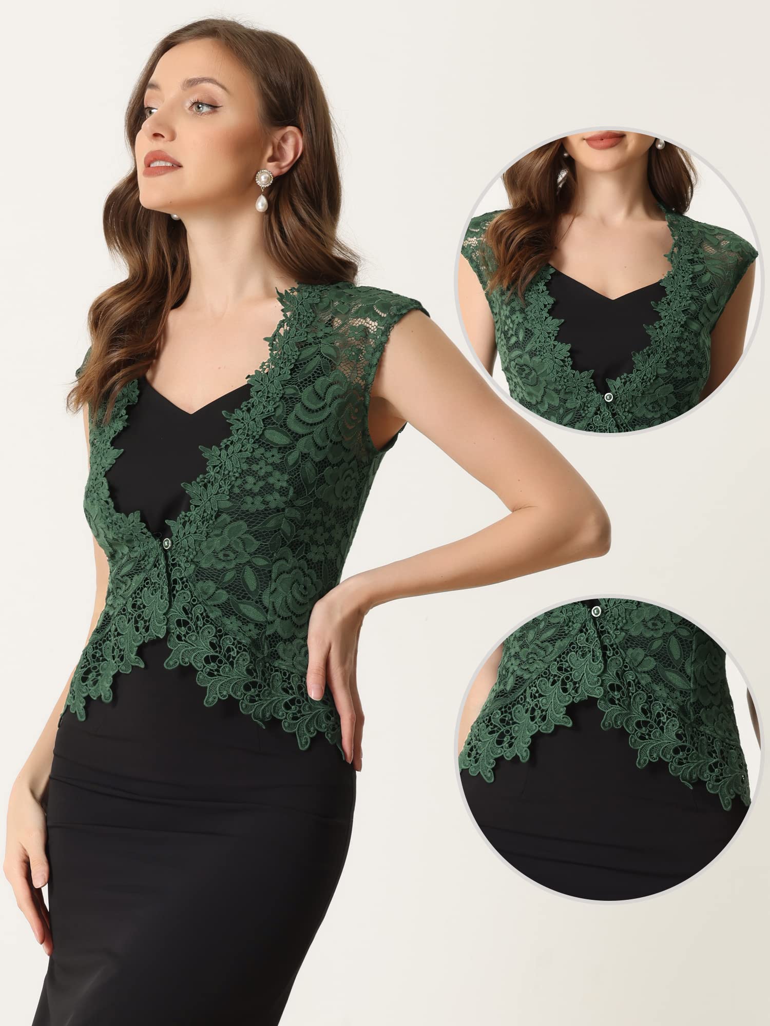 Allegra K Boléro en dentelle florale pour femme, invitée de mariage, manches courtes, boléro formel transparent | Ouverture légère sur le devant. Polyvalent pour un usage quotidien, au bureau. Élégante option de soirée. Doux au toucher