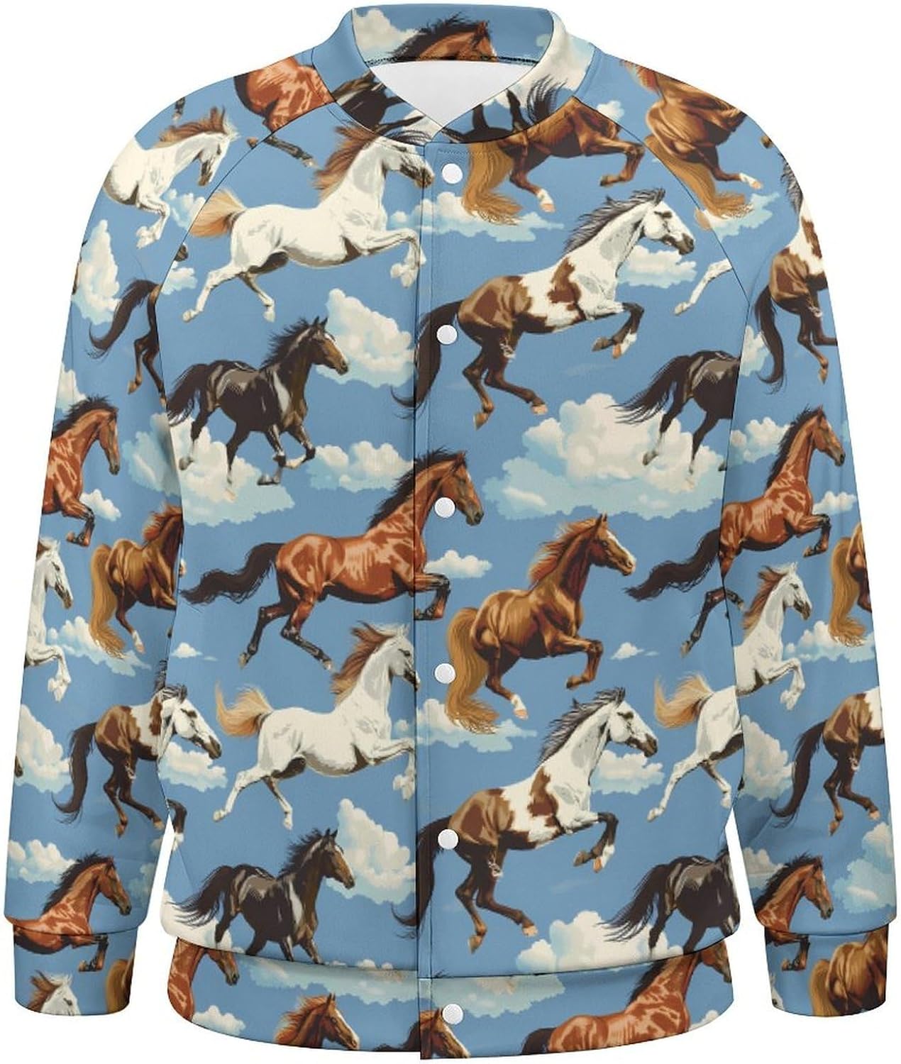 Horse Racing Novelty Men's Baseball Jackets Causal Sweatshirt Button Top Long Sleeve Coat