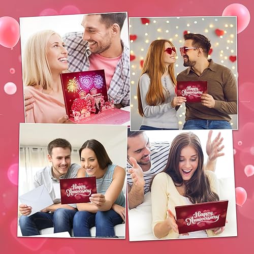 Miniatura 6 de DTESL Tarjeta de aniversario y tarjeta desplegable de música, luces LED de fuegos artificiales de amor, tarjeta de San Valentín para mujeres y