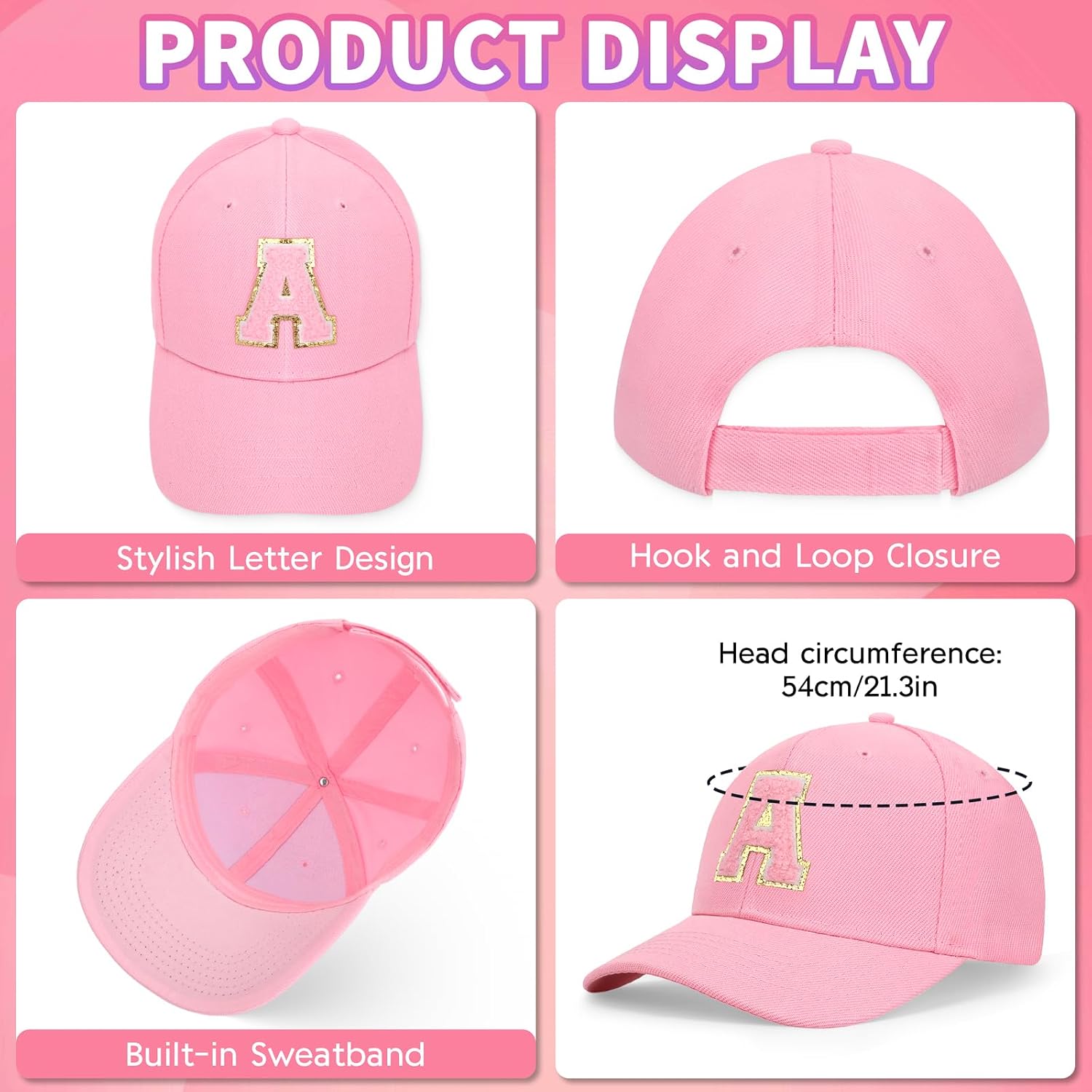 Girls Baseball Cap Sunglasses Set, Embroidered Letter Trucker Hat Kids Sunglasses Adjustable Sun Hat, Cute Toddler Cap for Girls Ages 3-10, Summer Accessories for Travel Beach Sports Pink
