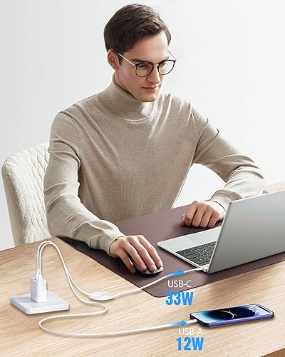 Miniatura 6 de Paquete de 2 cargadores de pared USB C GaN de 45 W, bloque de cargador rápido de doble puerto, adaptador de corriente PD + QC3.0 para iPhone