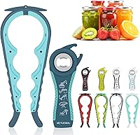 Vista 10 de Abridor de frascos y botellas para manos débiles, kit abridor de latas y botellas multifunción 5 en 1 con mango de silicona, fácil de usar para Rojo