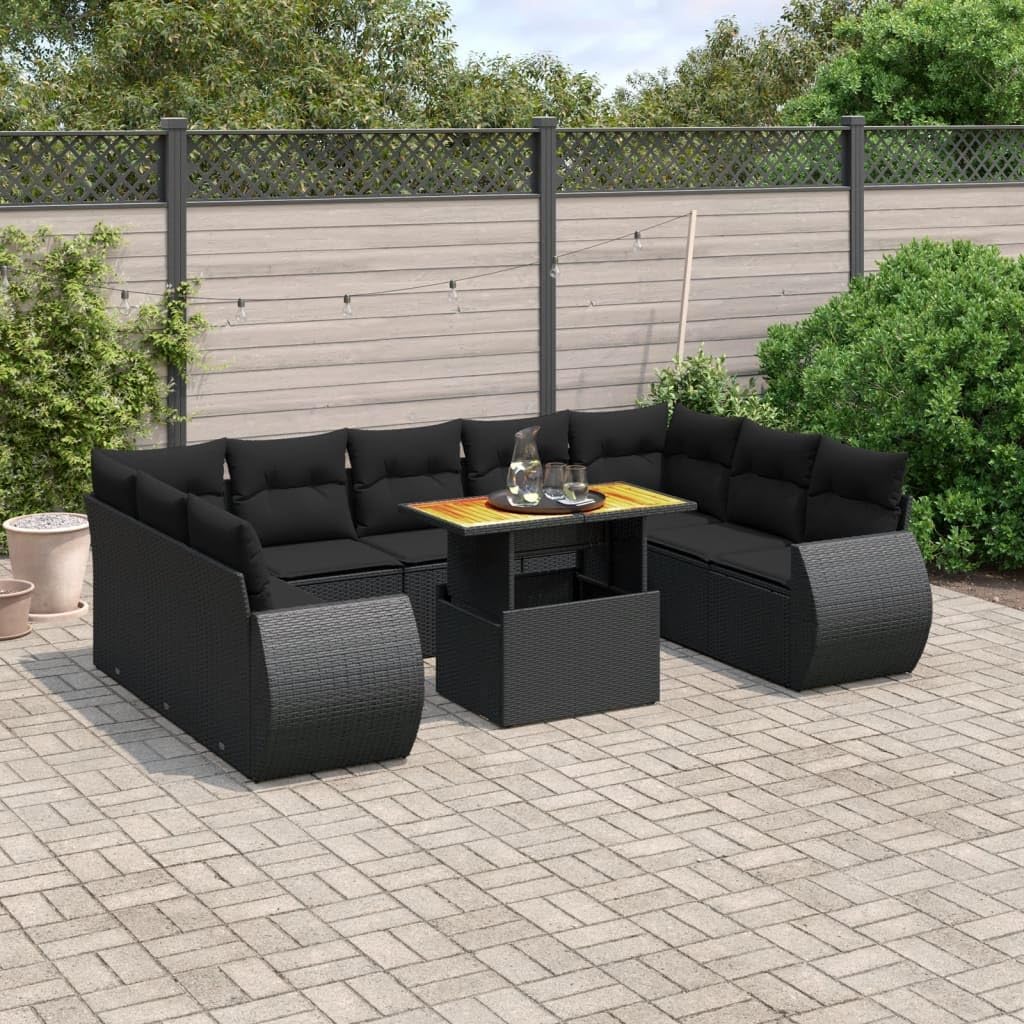 Festnight Gartenlounge Set mit Tisch H henverstellbarer Gartenm bel Set Rattan Balkonlounge Set Terrassensofa Rattan Balkonm bel Set Loungem bel PolyrattanSchwarz 10-tlg-Type-144