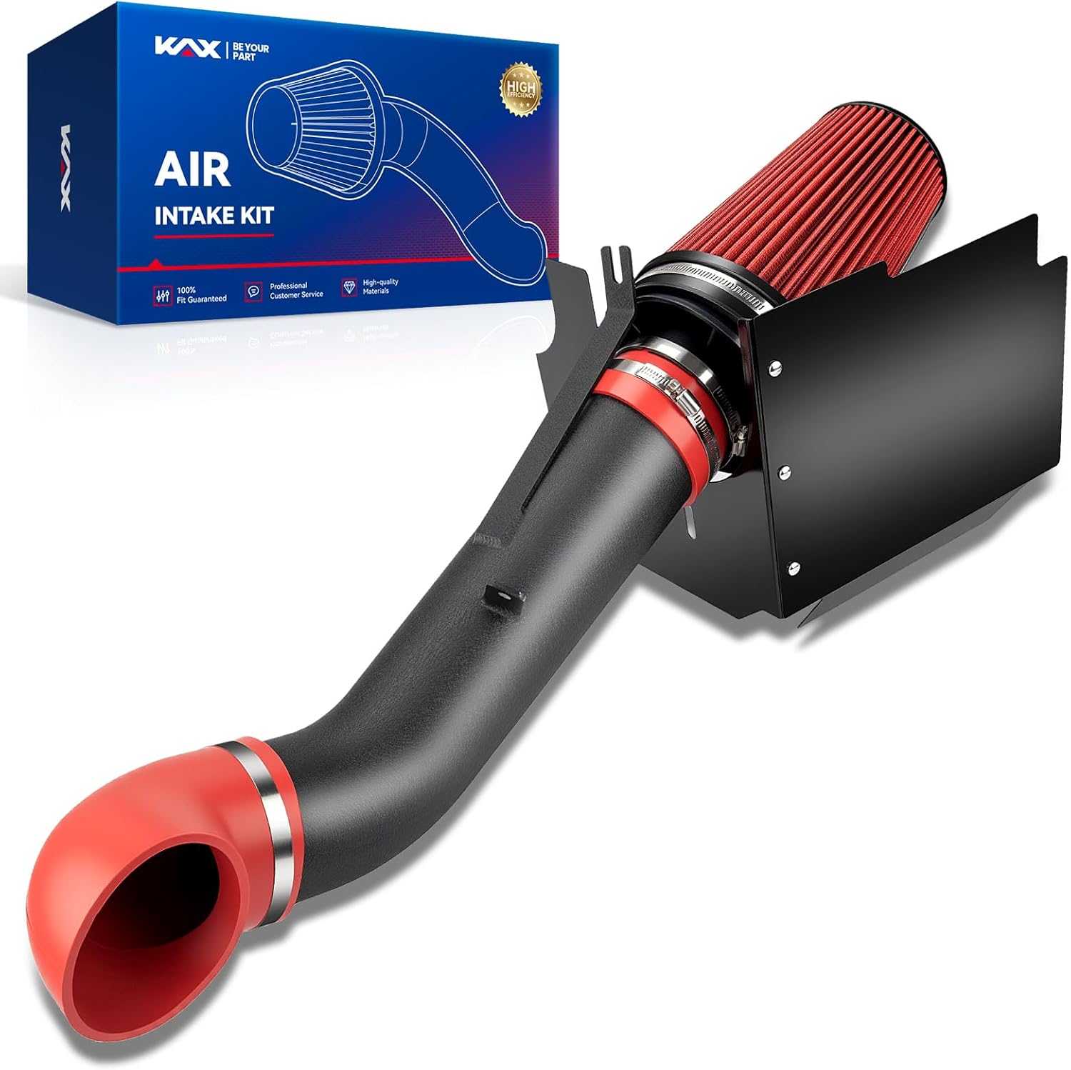 KAX Air Intake Kit, 4" Cold Air Intake Pipe Kit Replacement for 2002-2006 Escalade/Avalanche 1500/ Yukon, 2000-2006 Suburban 1500/2500 5.3L/6.0L, 1999-2006 Silverado/Sierra 1500 2500, Black & Red