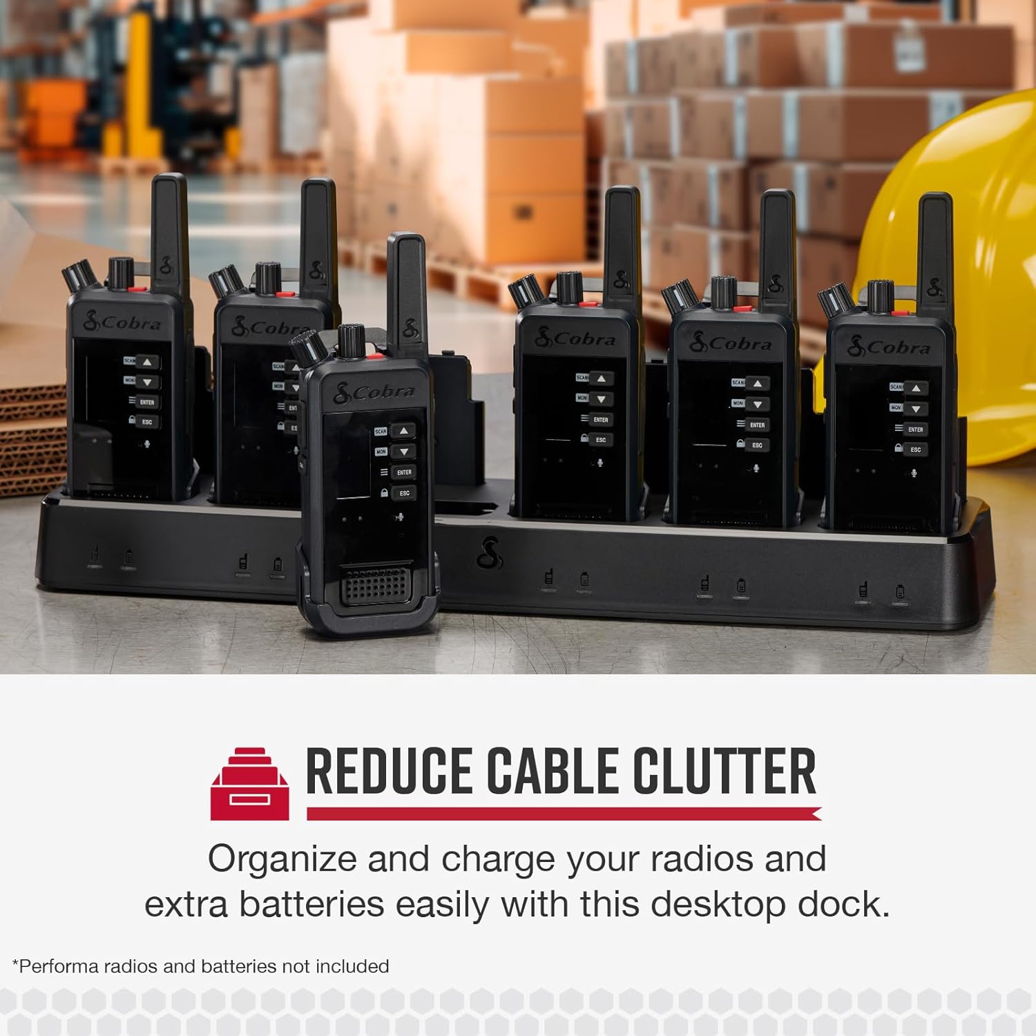 Cobra 6-Unit Dock Charger for Performa 400/450 Business Two Way Radios with Space for 6 Radios and 6 Batteries – Convenient Charging Station for Teams