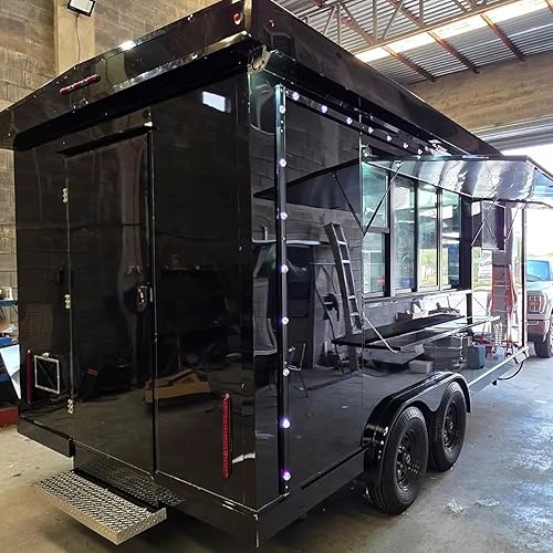 Customized Concession Food Truck Trailer with Full Kitchen Equipment, Easy-Clean Mobile Food Truck for Sale, Stainless Steel Mobile BBQ Station, Ice Cream Coffee Cart, for Business
