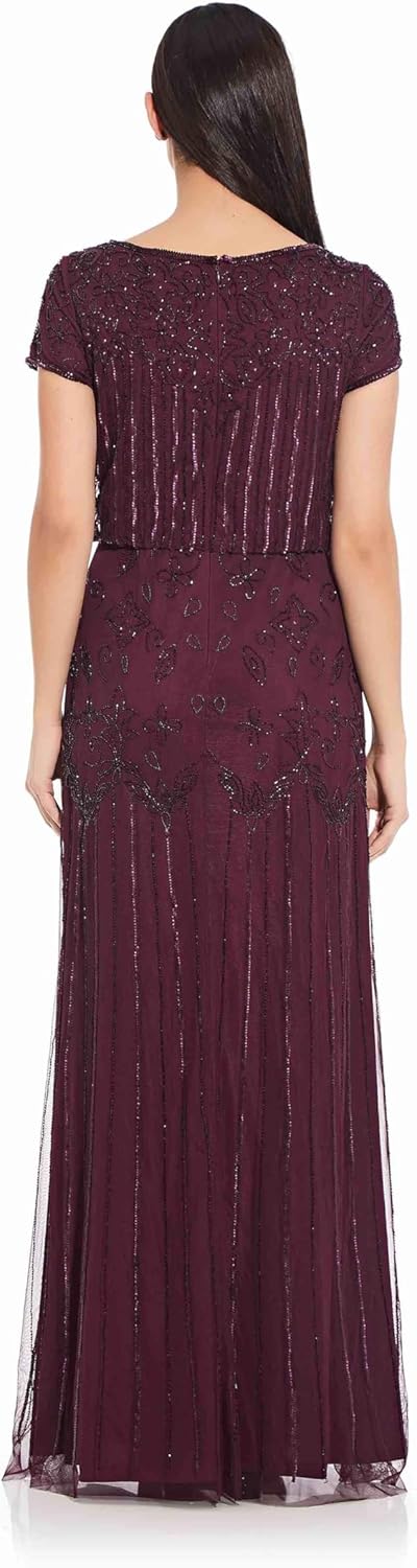 Adrianna Papell Women's Short Sleeve Bead Long Dress