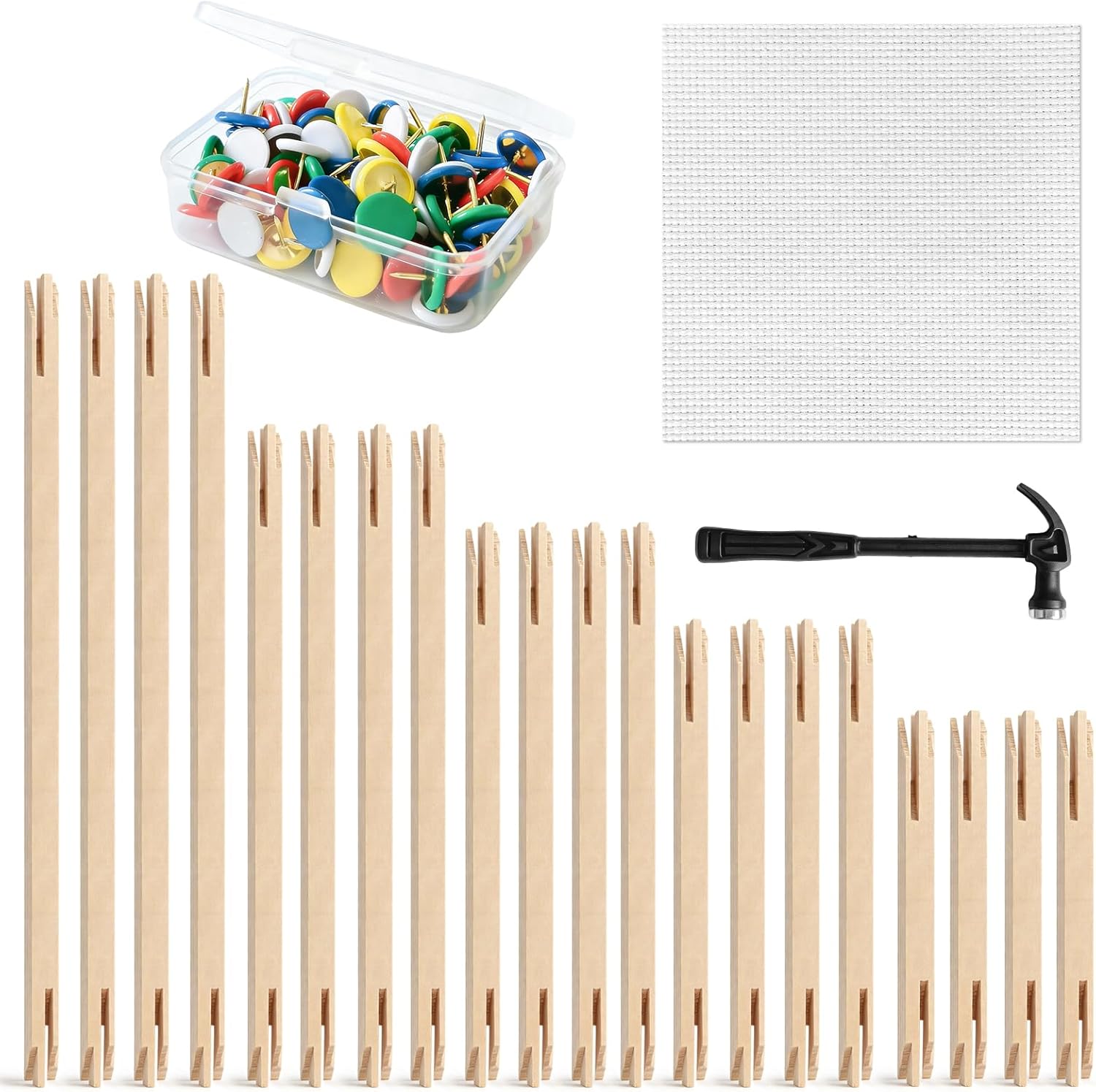 Needlepoint Stretcher Bars Set of 22, 6“, 8”, 10“, 12”, 16” 4 Pieces Each with 20-inch Canvas and Plastic Hammer, Stretch Bars for Needlework, Wooden Frame for Stitching
