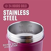 Vista 3 de BlenderBottle Sport Sleek - Botella agitadora de acero inoxidable aislada con batidor de alambre, 25 onzas, frambuesa, batidos de proteínas e