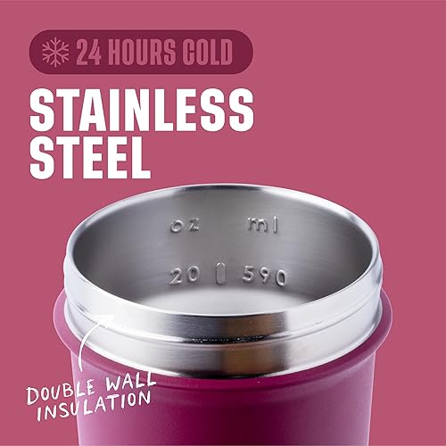 Miniatura 3 de BlenderBottle Strada Sleek Shaker Cup - Botella de agua aislada de acero inoxidable con batidor de alambre, 25 onzas, frambuesa