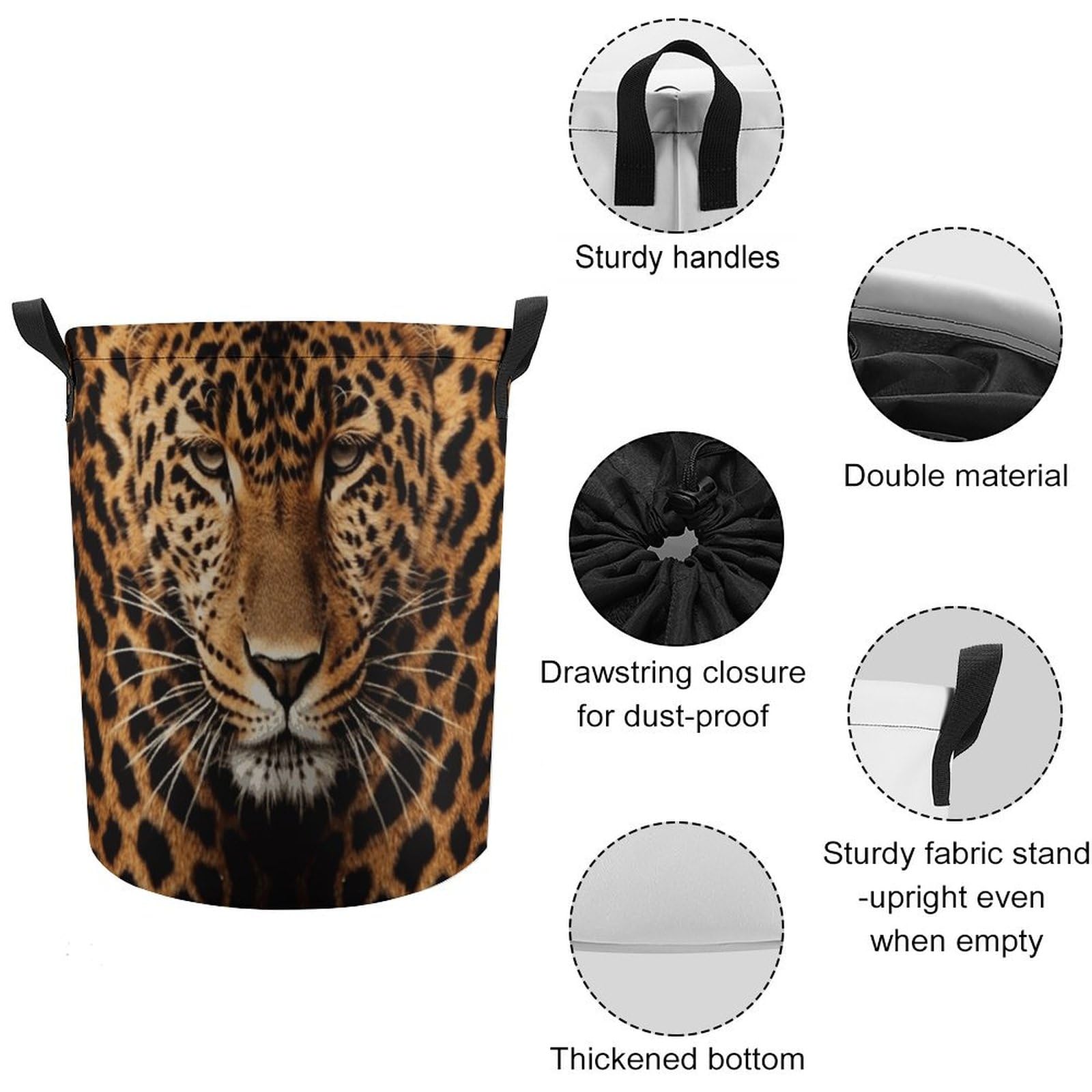 Wäschekorb Mit Leopardenmuster – Faltbar, Wasserdicht, 45 Cm Hoch, Oxford-Stoff, Mit Griffen