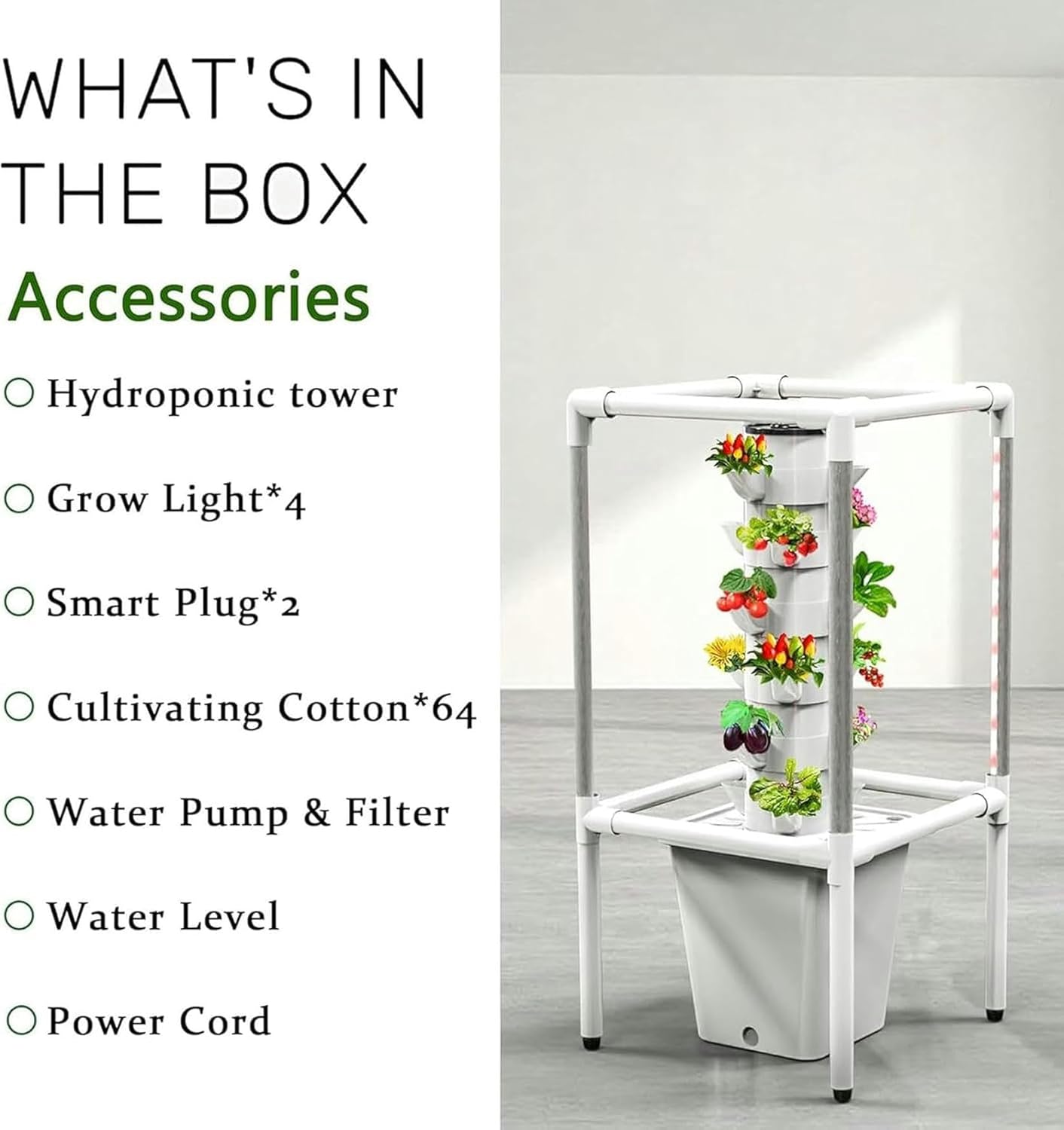 Hydroponics Growing System,18-Plant Hydroponics Tower Indoor Vertical Garden with LED Timing Grow Light,Nursery Germination Kit Including Water Level,Water Tank,Timer