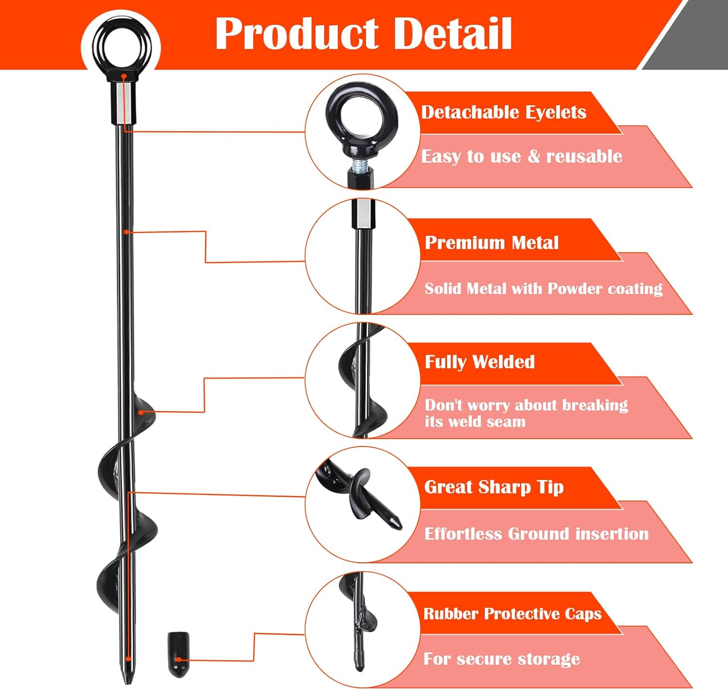 Trampoline Anchors High Wind Heavy Duty 17.7" Set of 4, Earth Ground Anchor Screw in, Trampoline Wind Stakes with Straps, Shed Anchor Kit for Mobile Home, Canopies, Carport, Gazebo, Swing Set